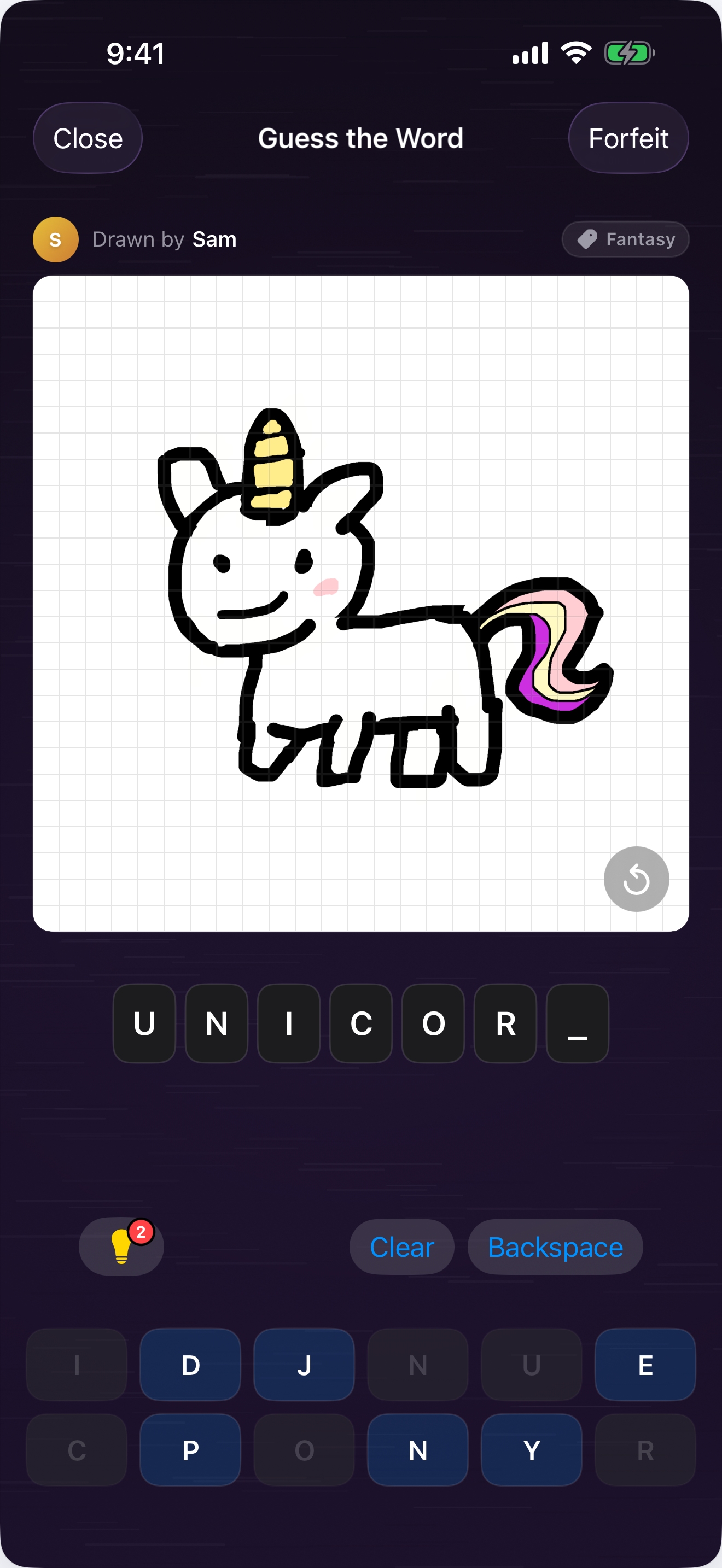 Watching a drawing play back and guessing